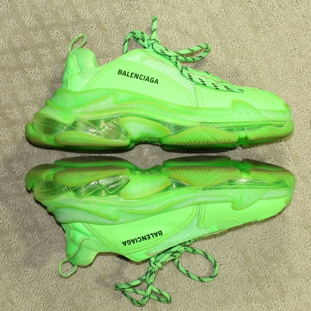 Balenciaga Men's Size 43 / 10 Triple S 541624 Green Round Toe Lace-Up Sneakers - Picture 4 of 6